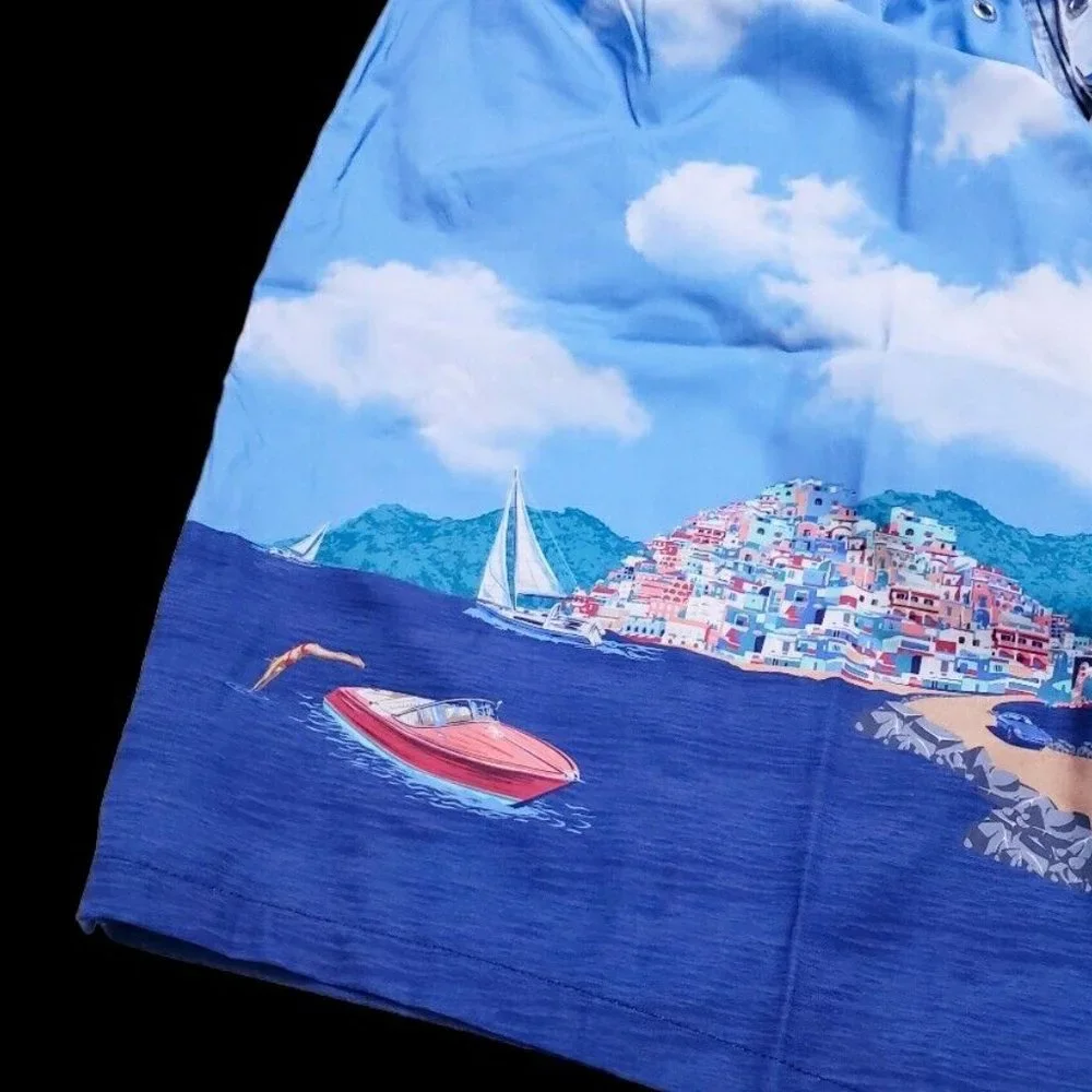 NEW Peter Millar Men's XL Graphic Print Drawstring Lined Swim Trunks